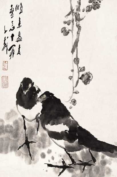 王子武 双鹊图 镜心